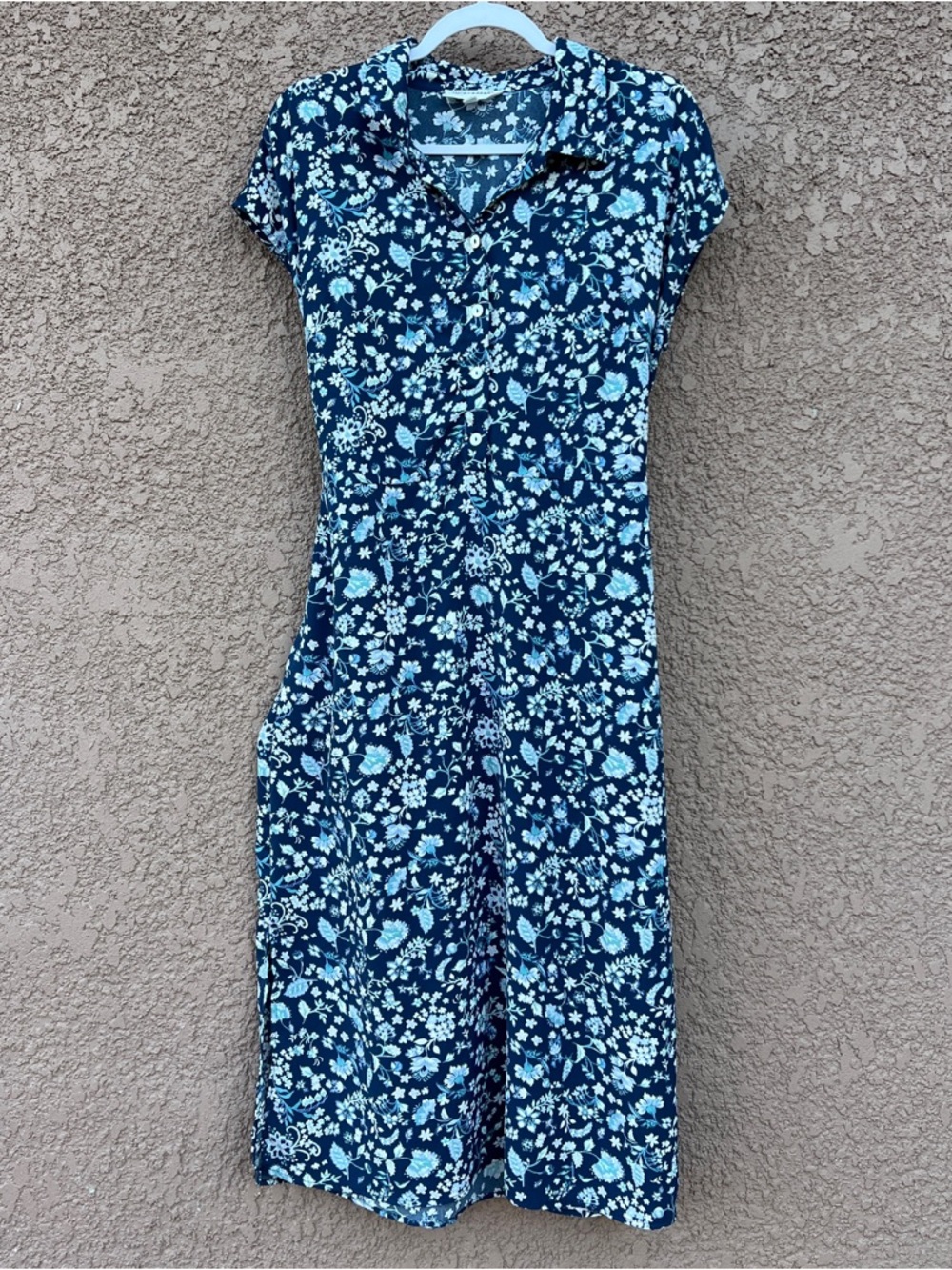 Lucky Brand Navy Blue Floral Button-Front Dress